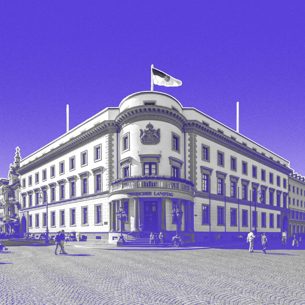 SW-Foto des Stadtschlosses, freigestellt auf Lila, weiß umrandet